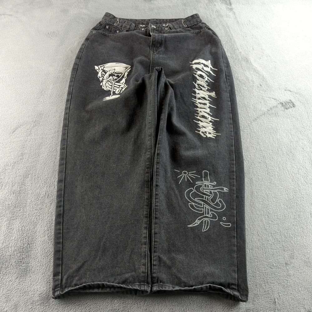 Rockmore Jeans Fits 30x27 Black Faded Grunge Punk Wide Baggy *Broken Zipper*